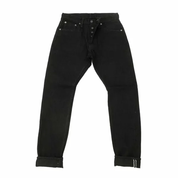 Pure Blue Japan 14oz Double Black Denim Relaxed Tapered Jeans Front
